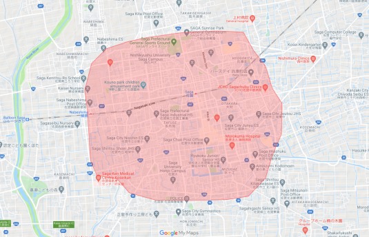 Uber Eats（ウーバーイーツ）が佐賀市で利用出来るエリア・範囲（地図）
