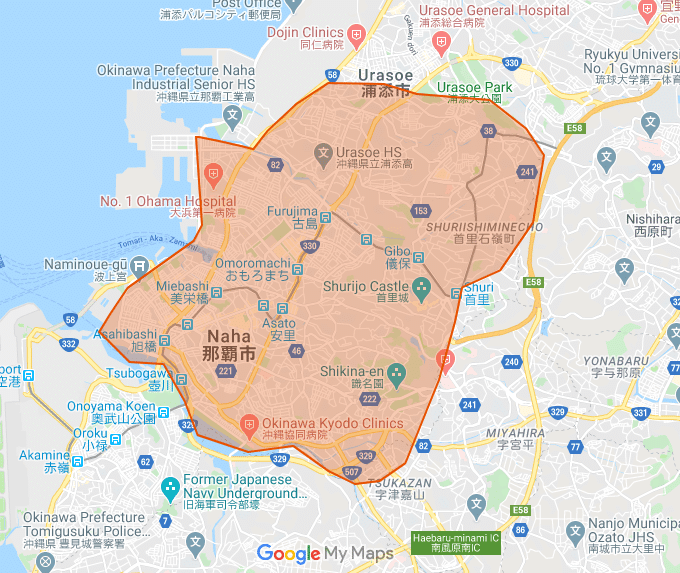 那覇市でUber Eats(ウーバーイーツ)が利用出来るエリア