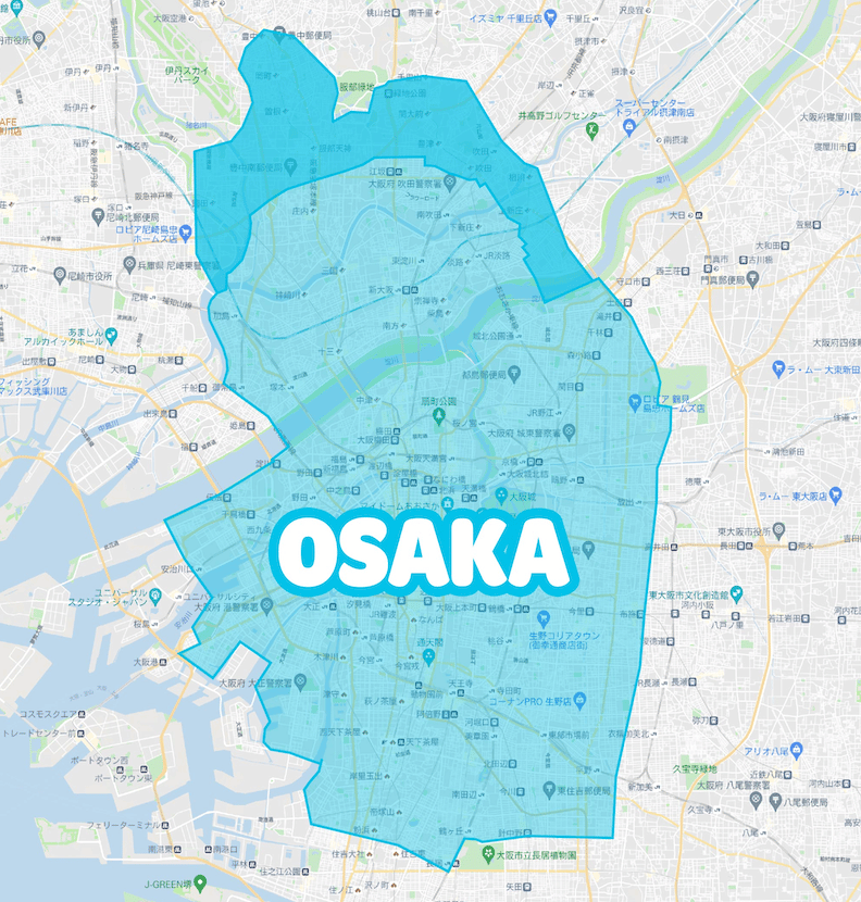 大阪市でWolt(ウォルト)が利用できるエリア